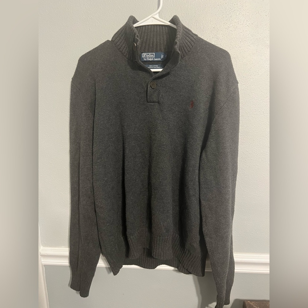 Polo Ralph‎ Lauren Sweater Mens XL Grey 1/4 Button Long Sleeve Pullover